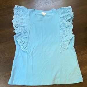 NWOT J. Crew size M medium powder blue eyelet ruffle top
